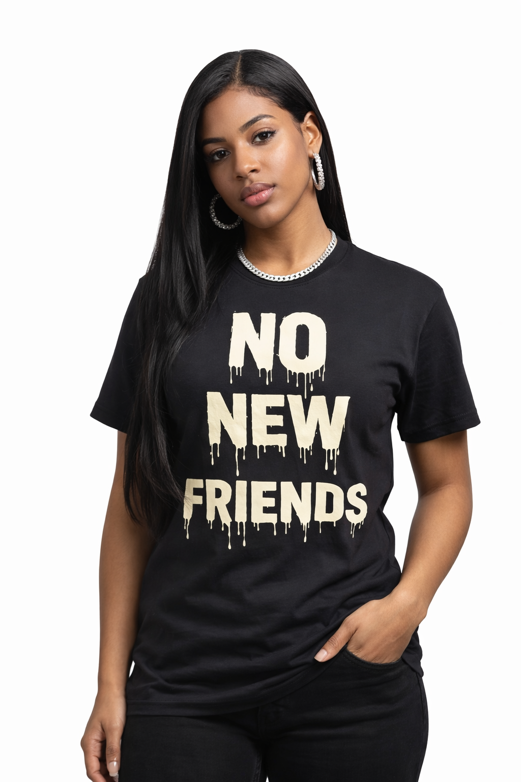black t shirt No New friends